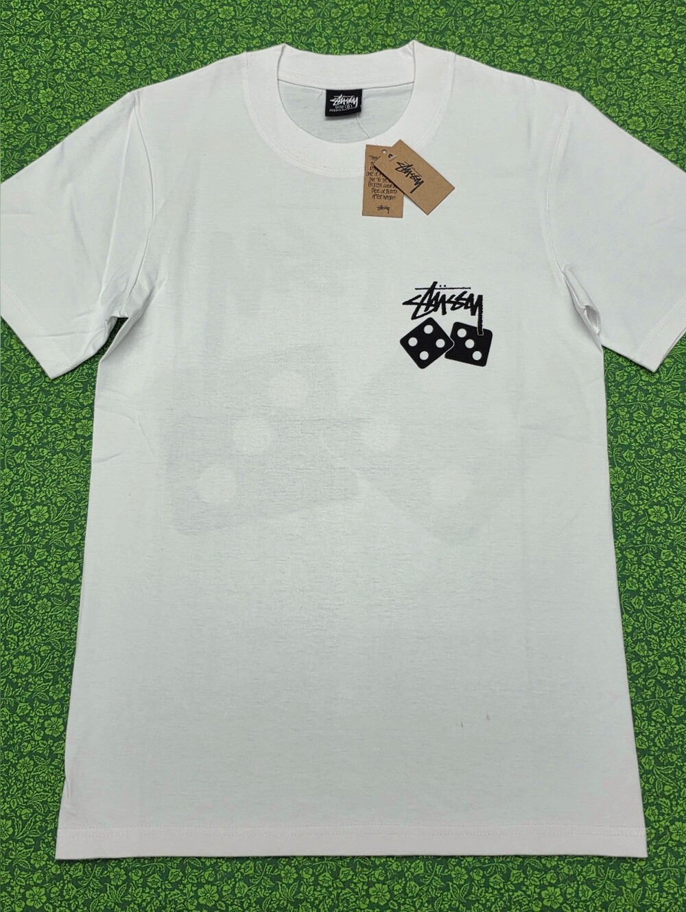 Stussy White Short Sleeve Tee with Black Dice Logo - Picture 2 of 4